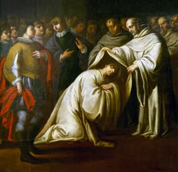 St. Bernhard von Clairvaux bedeckt einen Mann mit Gewändern